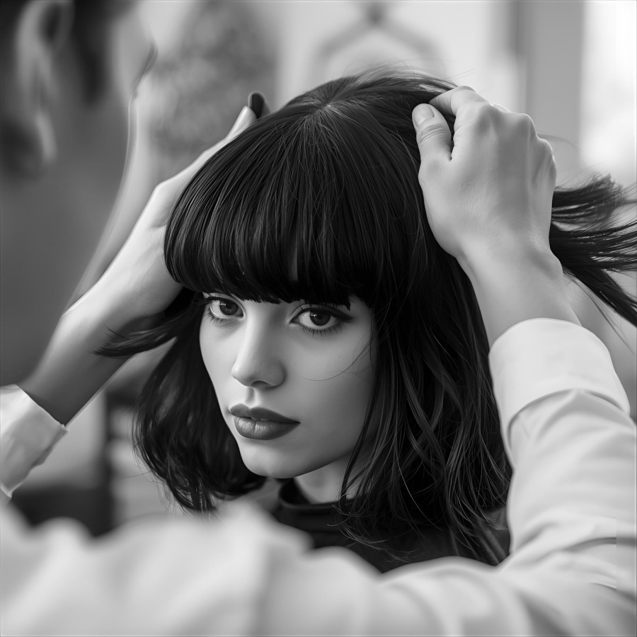 前髪をメンテナンスで整えた仕上がりの女性