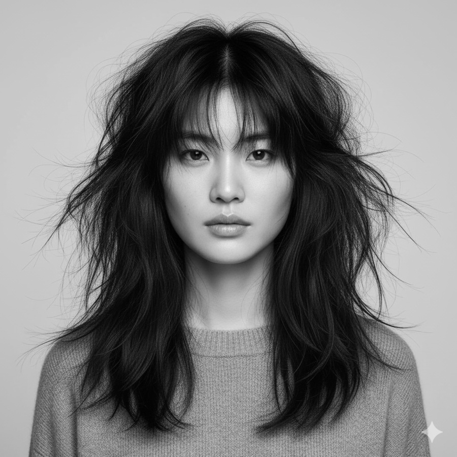 ロングヘアが伸び切ってバランスが乱れている女性の画像